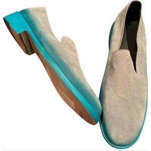 Esquivel Handmade USA Gray Teal Suede Loafers 7.5 Flats Art-to-Wear Avant Garde